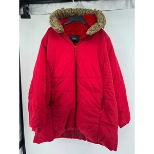 Torrid Red Puffer Parka Jacket Hooded Faux Fur Trim Sherpa Lined Plus Size 3 3X